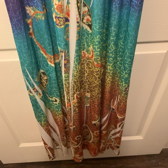 SAME & MAX MAXI PATIO DRESS -CASUAL MULTI PRINT SZL TURQ/PURPLE/ORANGE EMPIRE - Picture 5 of 7
